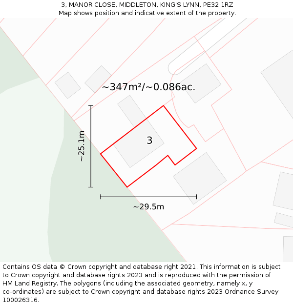 3, MANOR CLOSE, MIDDLETON, KING'S LYNN, PE32 1RZ: Plot and title map