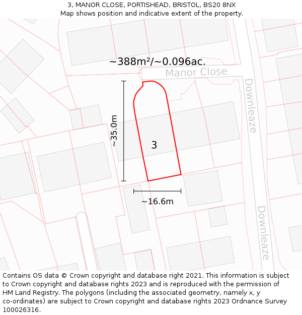 3, MANOR CLOSE, PORTISHEAD, BRISTOL, BS20 8NX: Plot and title map