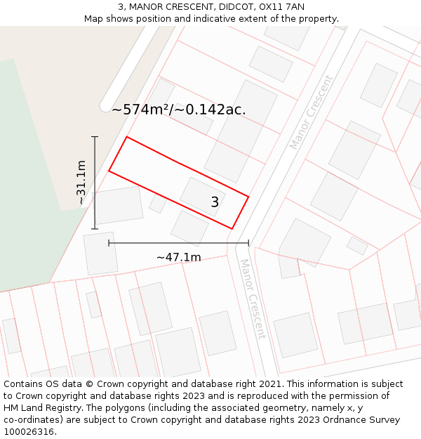 3, MANOR CRESCENT, DIDCOT, OX11 7AN: Plot and title map