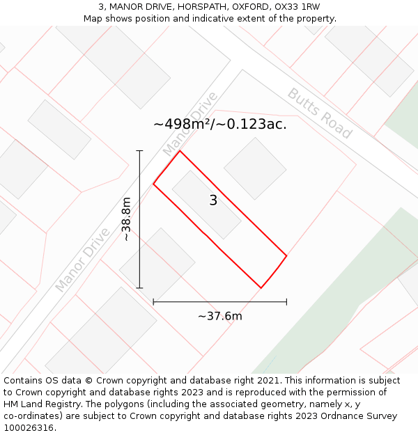 3, MANOR DRIVE, HORSPATH, OXFORD, OX33 1RW: Plot and title map