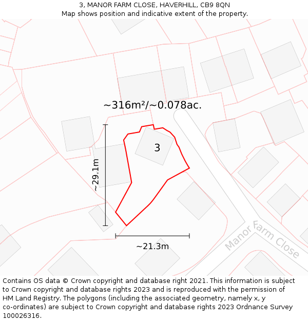 3, MANOR FARM CLOSE, HAVERHILL, CB9 8QN: Plot and title map