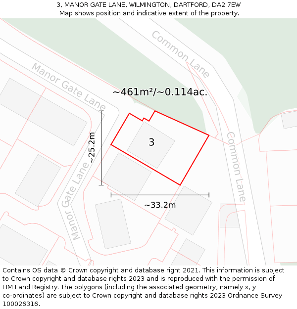 3, MANOR GATE LANE, WILMINGTON, DARTFORD, DA2 7EW: Plot and title map