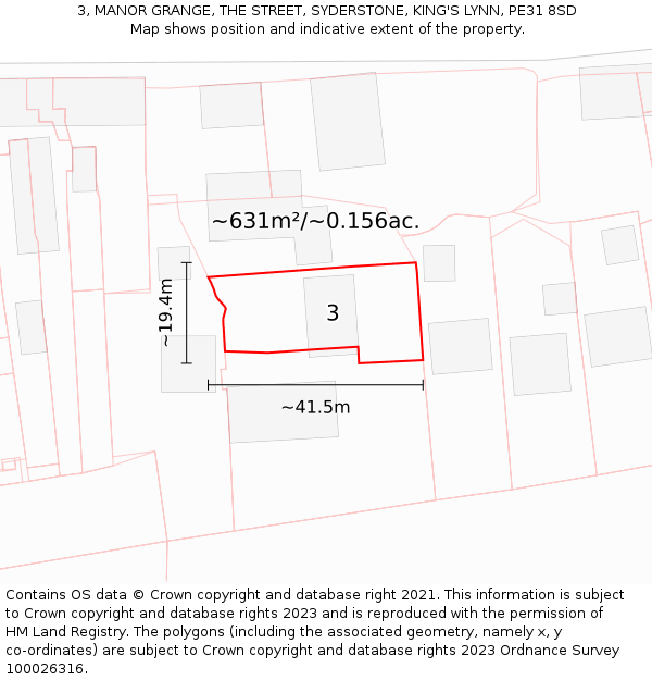 3, MANOR GRANGE, THE STREET, SYDERSTONE, KING'S LYNN, PE31 8SD: Plot and title map