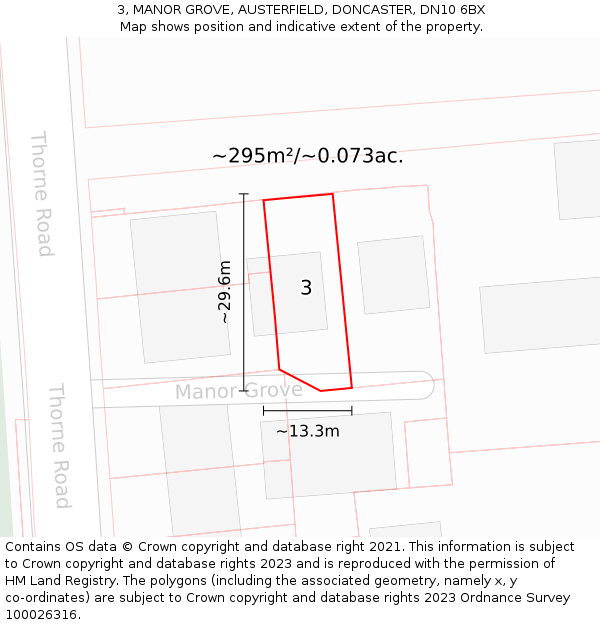 3, MANOR GROVE, AUSTERFIELD, DONCASTER, DN10 6BX: Plot and title map