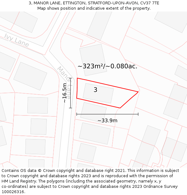 3, MANOR LANE, ETTINGTON, STRATFORD-UPON-AVON, CV37 7TE: Plot and title map