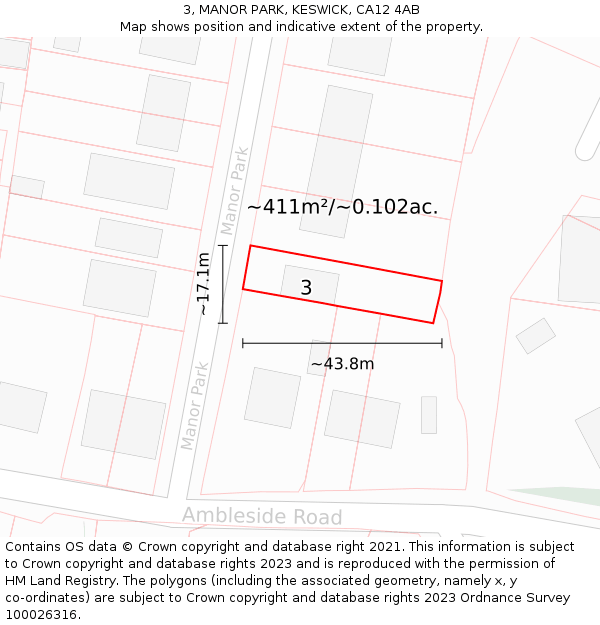3, MANOR PARK, KESWICK, CA12 4AB: Plot and title map