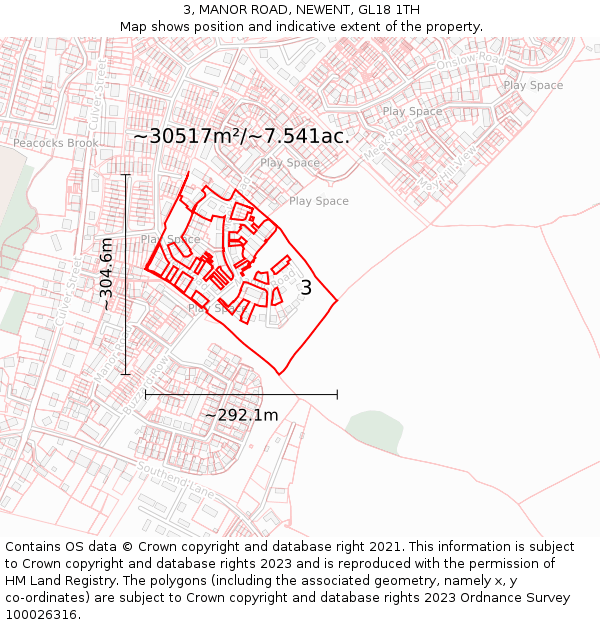 3, MANOR ROAD, NEWENT, GL18 1TH: Plot and title map