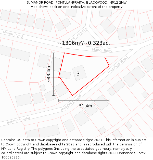 3, MANOR ROAD, PONTLLANFRAITH, BLACKWOOD, NP12 2NW: Plot and title map
