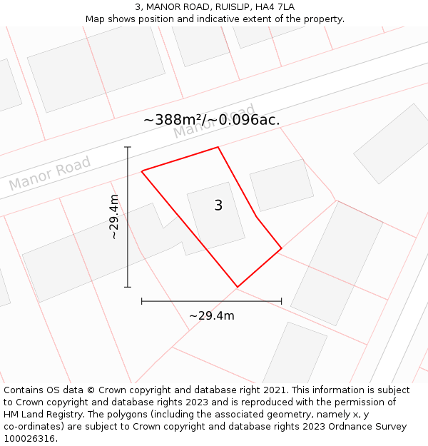 3, MANOR ROAD, RUISLIP, HA4 7LA: Plot and title map