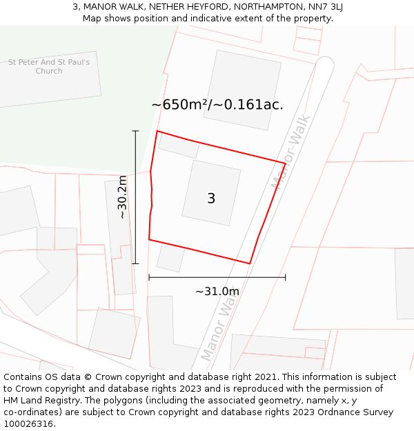 3, MANOR WALK, NETHER HEYFORD, NORTHAMPTON, NN7 3LJ: Plot and title map