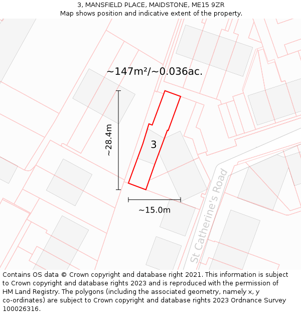 3, MANSFIELD PLACE, MAIDSTONE, ME15 9ZR: Plot and title map