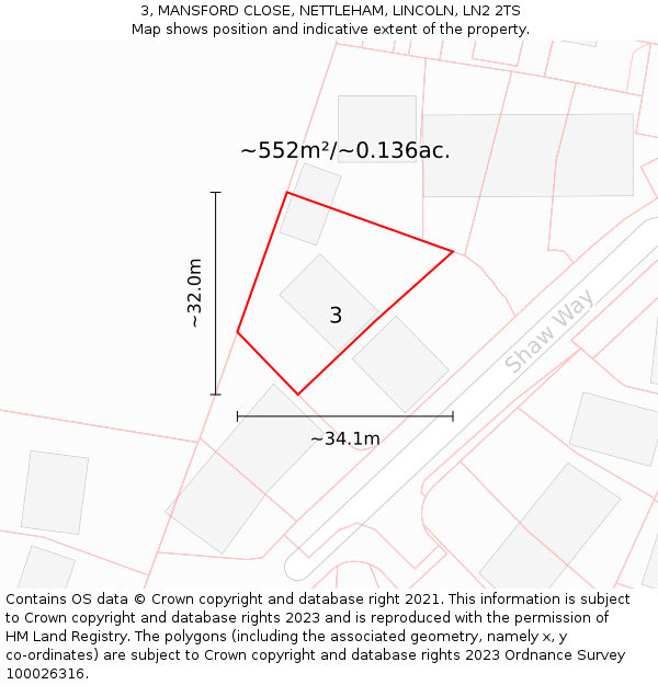 3, MANSFORD CLOSE, NETTLEHAM, LINCOLN, LN2 2TS: Plot and title map