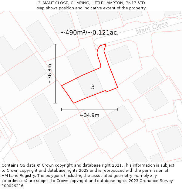 3, MANT CLOSE, CLIMPING, LITTLEHAMPTON, BN17 5TD: Plot and title map