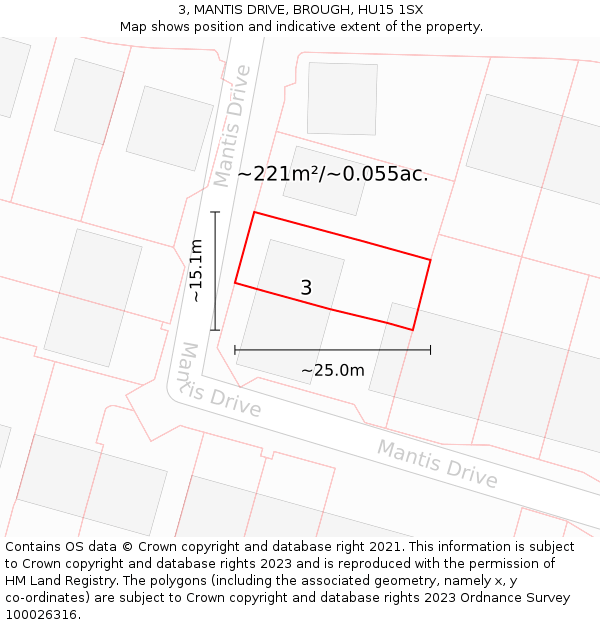 3, MANTIS DRIVE, BROUGH, HU15 1SX: Plot and title map