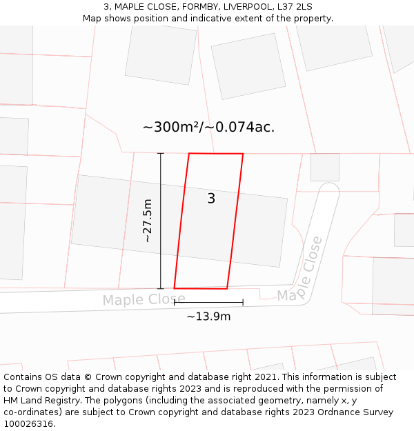 3, MAPLE CLOSE, FORMBY, LIVERPOOL, L37 2LS: Plot and title map