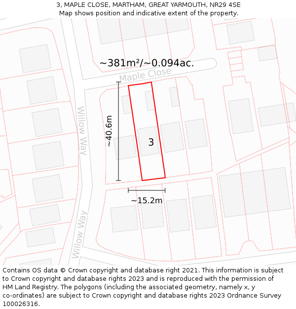 3, MAPLE CLOSE, MARTHAM, GREAT YARMOUTH, NR29 4SE: Plot and title map