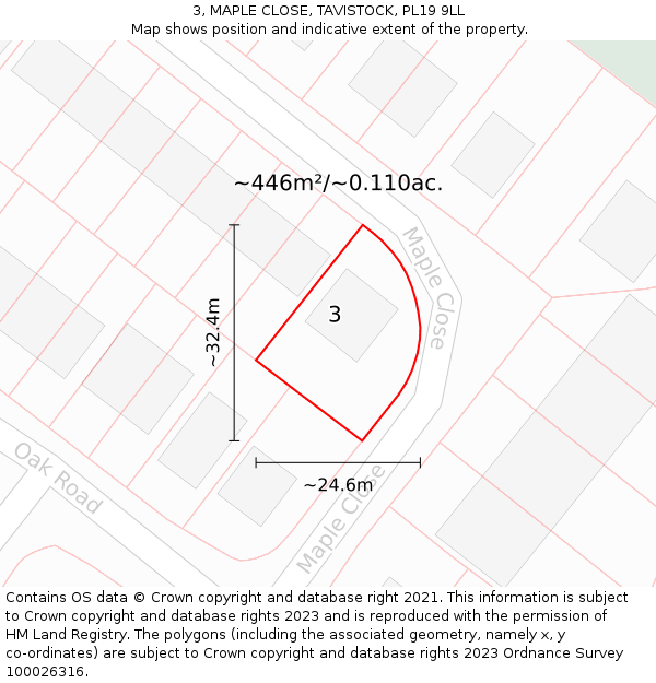 3, MAPLE CLOSE, TAVISTOCK, PL19 9LL: Plot and title map