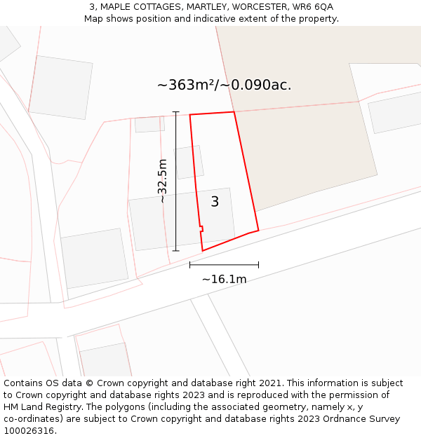 3, MAPLE COTTAGES, MARTLEY, WORCESTER, WR6 6QA: Plot and title map