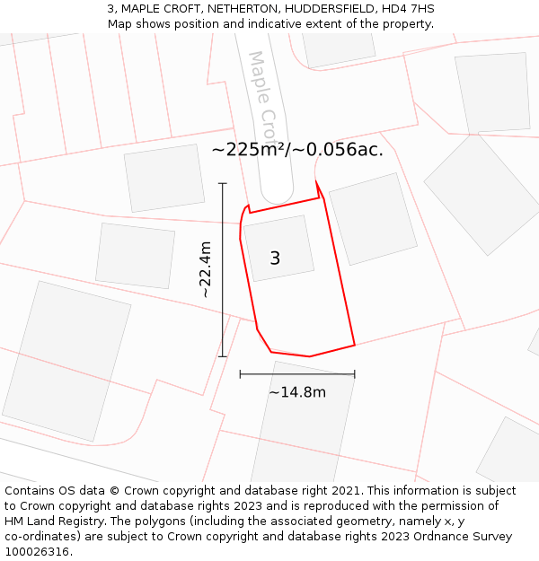 3, MAPLE CROFT, NETHERTON, HUDDERSFIELD, HD4 7HS: Plot and title map