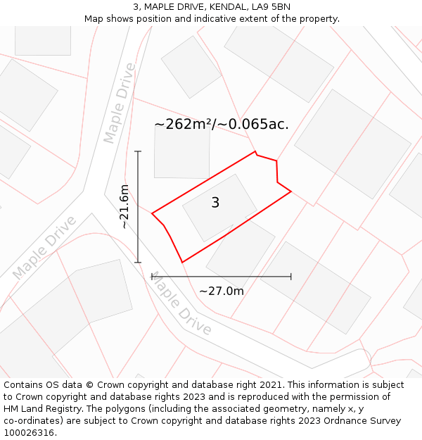 3, MAPLE DRIVE, KENDAL, LA9 5BN: Plot and title map