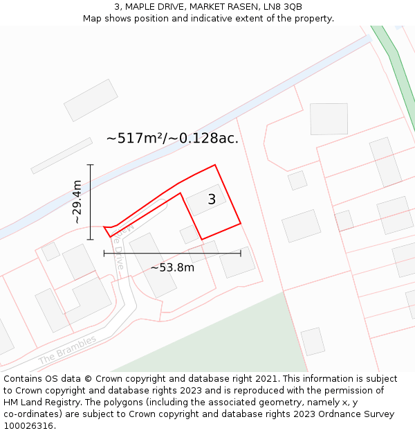3, MAPLE DRIVE, MARKET RASEN, LN8 3QB: Plot and title map