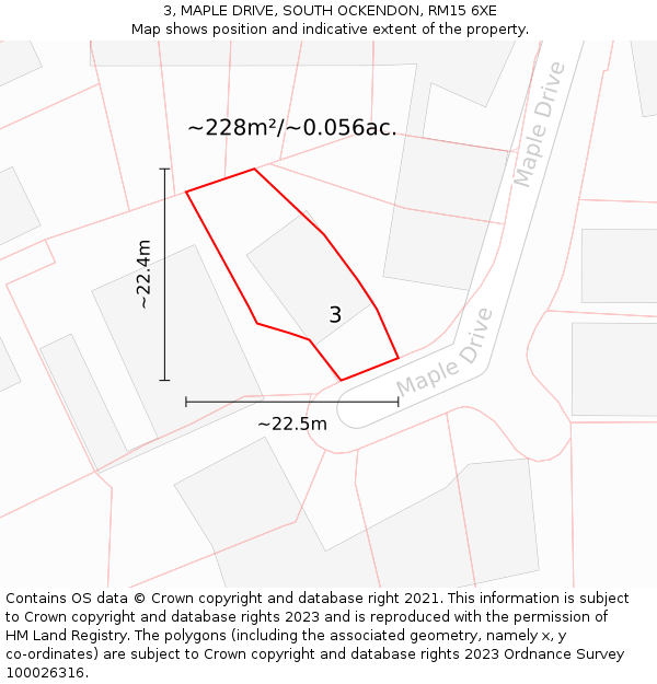 3, MAPLE DRIVE, SOUTH OCKENDON, RM15 6XE: Plot and title map