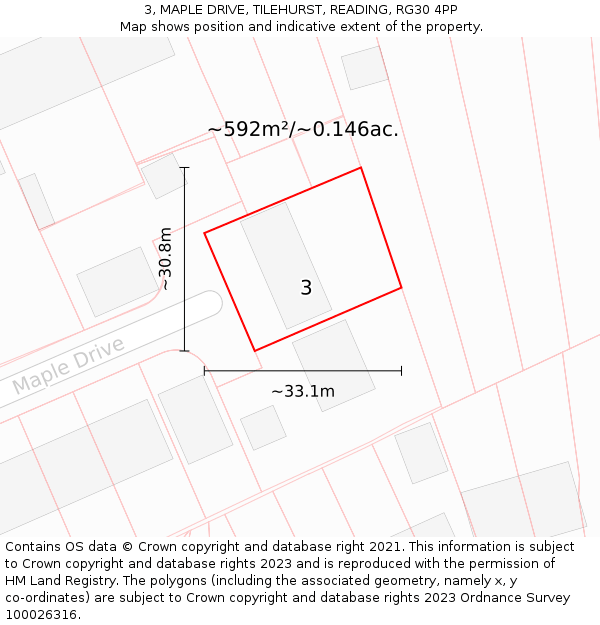 3, MAPLE DRIVE, TILEHURST, READING, RG30 4PP: Plot and title map