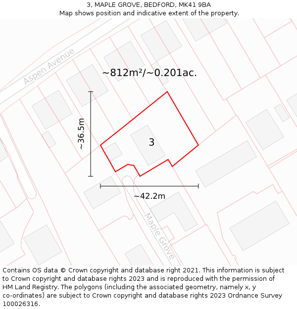 3, MAPLE GROVE, BEDFORD, MK41 9BA: Plot and title map