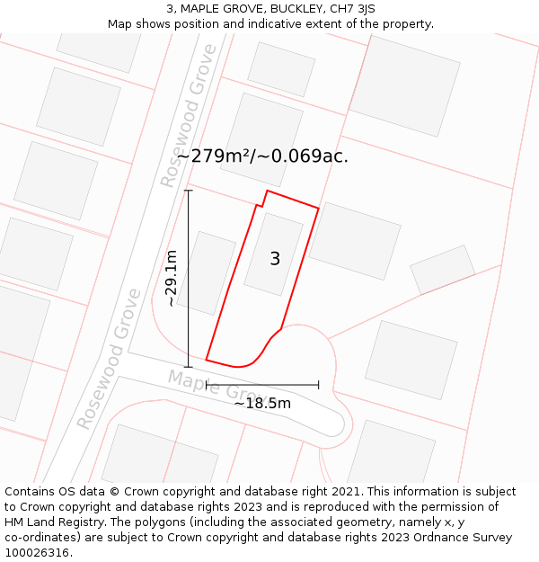 3, MAPLE GROVE, BUCKLEY, CH7 3JS: Plot and title map