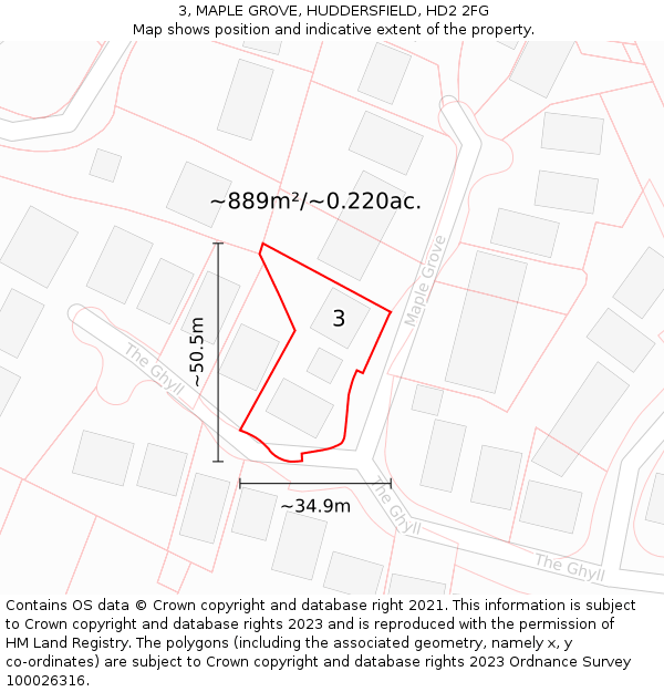 3, MAPLE GROVE, HUDDERSFIELD, HD2 2FG: Plot and title map