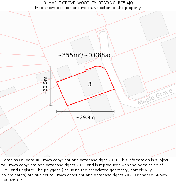 3, MAPLE GROVE, WOODLEY, READING, RG5 4JQ: Plot and title map