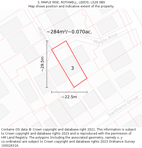 3, MAPLE RISE, ROTHWELL, LEEDS, LS26 0BX: Plot and title map