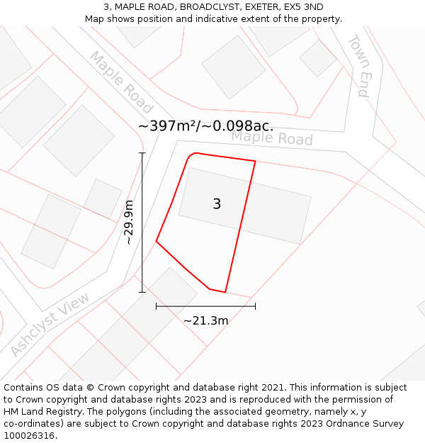 3, MAPLE ROAD, BROADCLYST, EXETER, EX5 3ND: Plot and title map