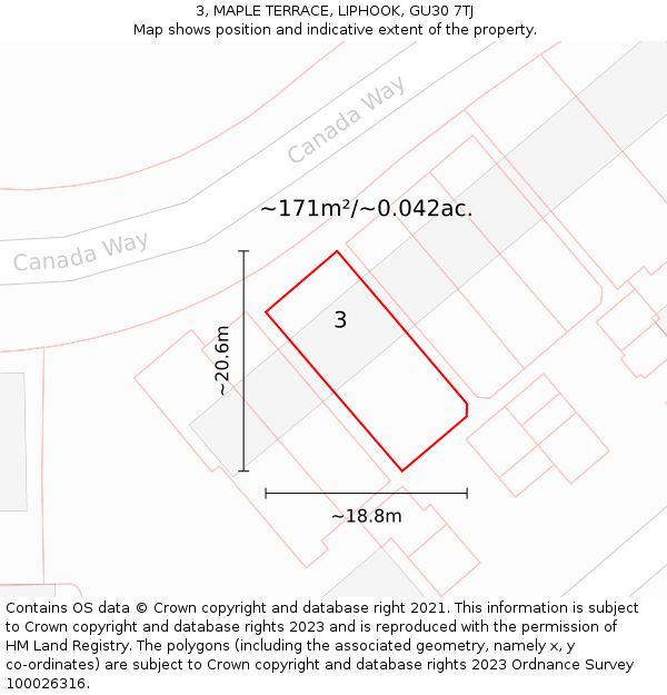 3, MAPLE TERRACE, LIPHOOK, GU30 7TJ: Plot and title map