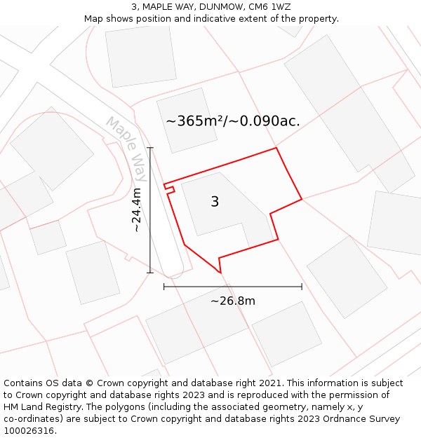 3, MAPLE WAY, DUNMOW, CM6 1WZ: Plot and title map