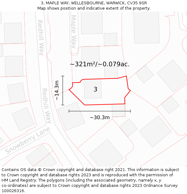 3, MAPLE WAY, WELLESBOURNE, WARWICK, CV35 9SR: Plot and title map
