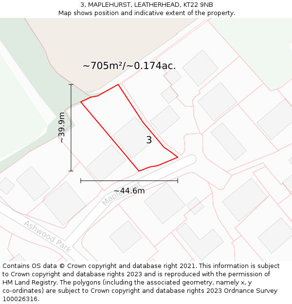 3, MAPLEHURST, LEATHERHEAD, KT22 9NB: Plot and title map