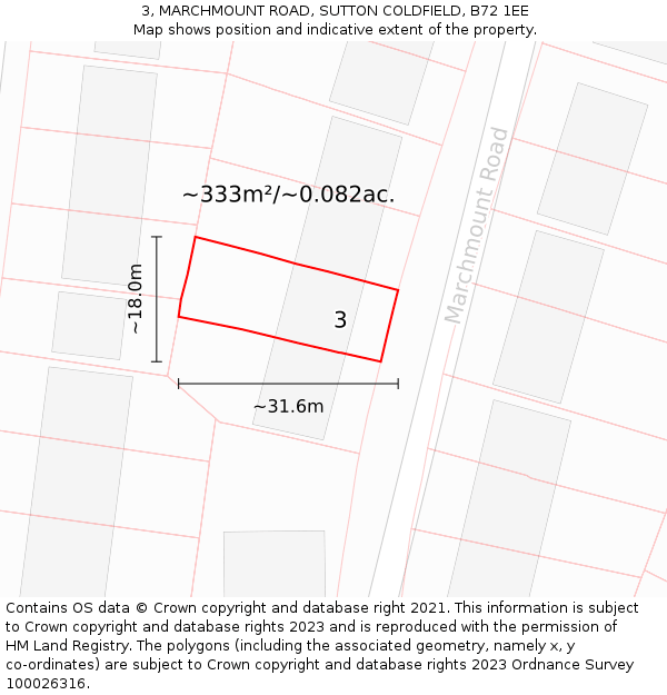 3, MARCHMOUNT ROAD, SUTTON COLDFIELD, B72 1EE: Plot and title map