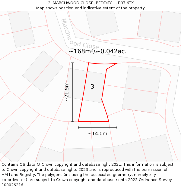 3, MARCHWOOD CLOSE, REDDITCH, B97 6TX: Plot and title map