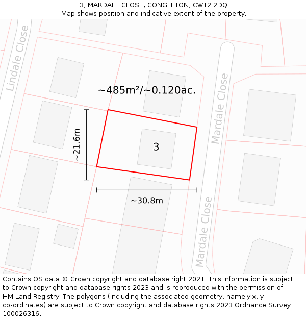 3, MARDALE CLOSE, CONGLETON, CW12 2DQ: Plot and title map