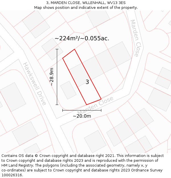 3, MARDEN CLOSE, WILLENHALL, WV13 3ES: Plot and title map