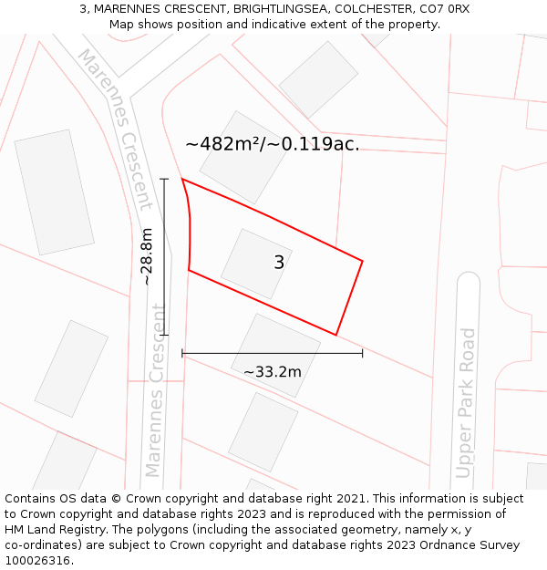 3, MARENNES CRESCENT, BRIGHTLINGSEA, COLCHESTER, CO7 0RX: Plot and title map