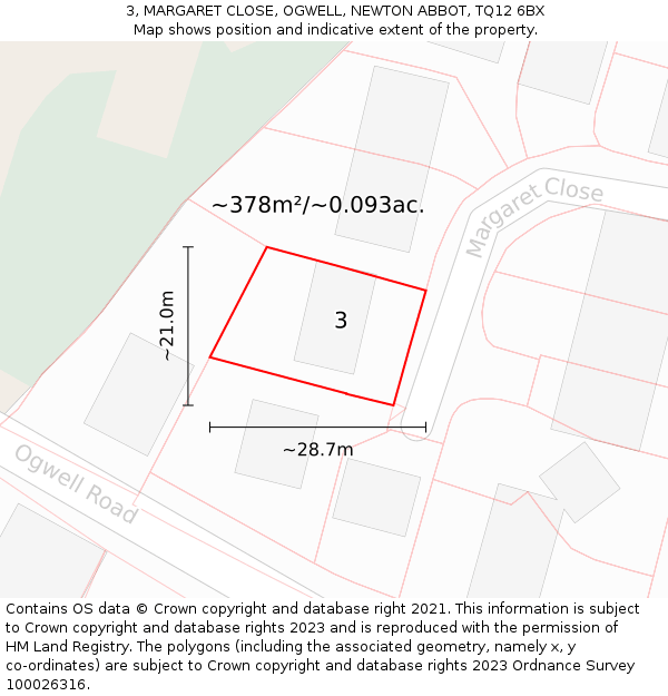 3, MARGARET CLOSE, OGWELL, NEWTON ABBOT, TQ12 6BX: Plot and title map
