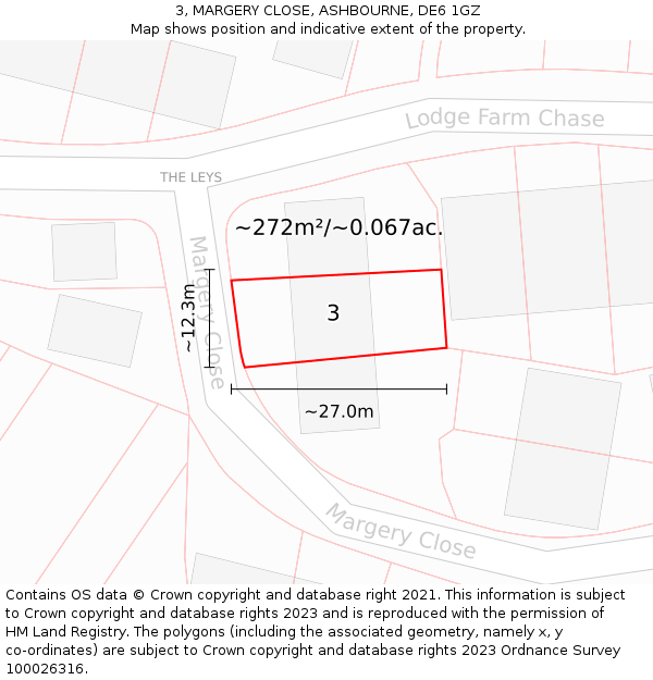 3, MARGERY CLOSE, ASHBOURNE, DE6 1GZ: Plot and title map