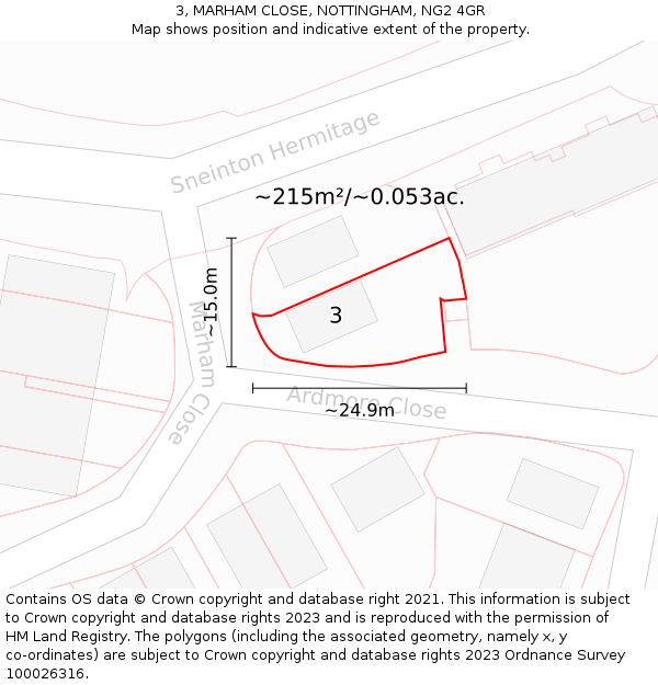 3, MARHAM CLOSE, NOTTINGHAM, NG2 4GR: Plot and title map