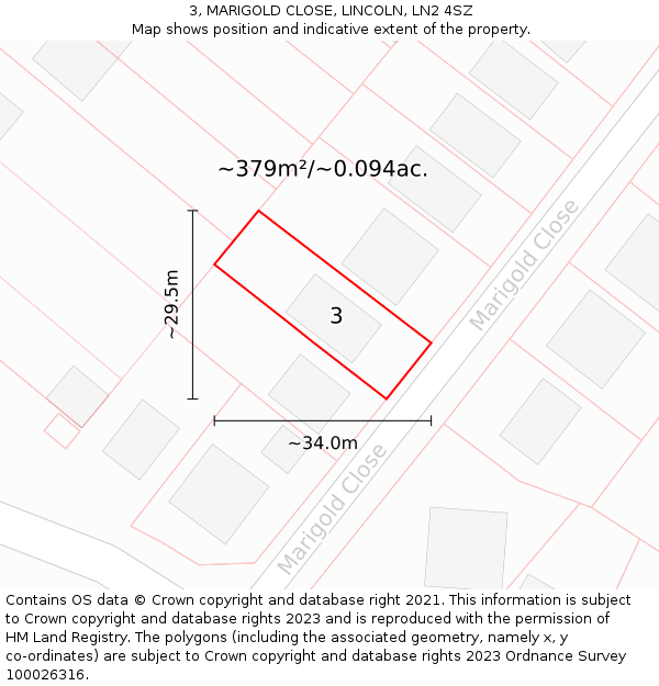 3, MARIGOLD CLOSE, LINCOLN, LN2 4SZ: Plot and title map