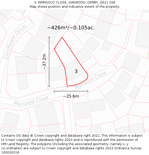 3, MARIGOLD CLOSE, OAKWOOD, DERBY, DE21 2SE: Plot and title map