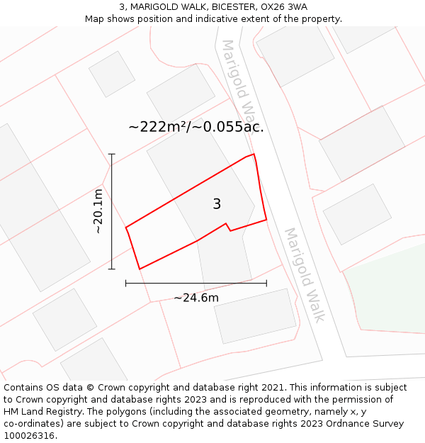 3, MARIGOLD WALK, BICESTER, OX26 3WA: Plot and title map