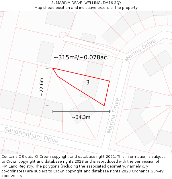 3, MARINA DRIVE, WELLING, DA16 3QY: Plot and title map