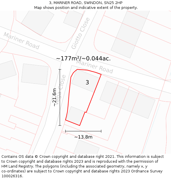 3, MARINER ROAD, SWINDON, SN25 2HP: Plot and title map
